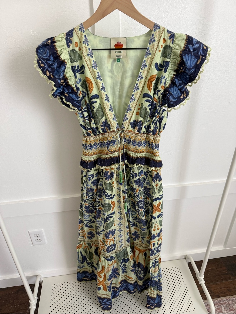 Farm Rio Green Floral Ocean Tapestry Maxi Dress